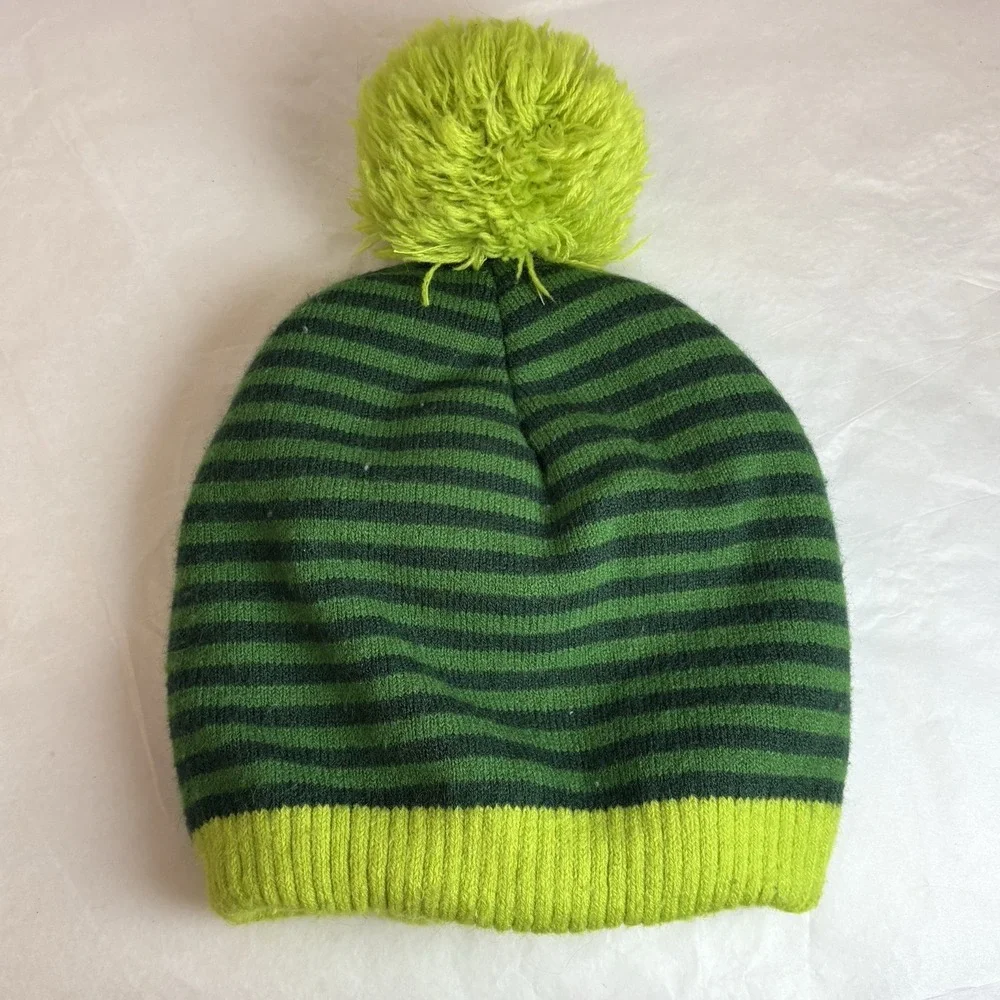 John Deere Beanie‎ Hat Toddler Tractor Patch Green Stripe Pom-Pom Fleece Lined